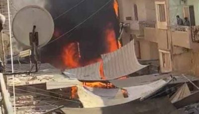 حريق يلتهم فرش الباعة في أحد أسواق فيصل بالجيزة