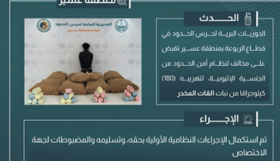 القبض على مخالف لتهريبه 180 كيلوجرامًا من القات في عسير